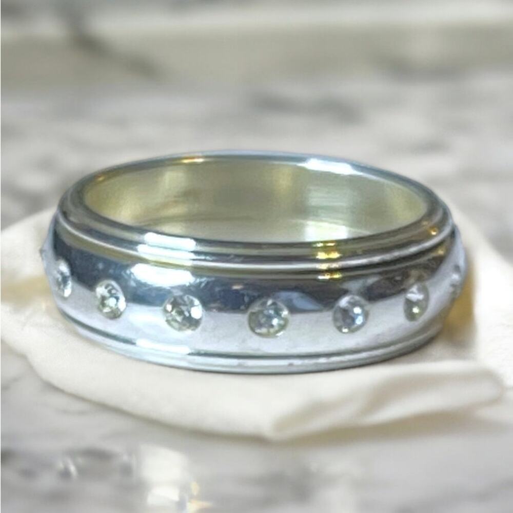 Silver 925 Ring Spinner Band Rhinestones Wedding Anniversary Fashion Size 9.75